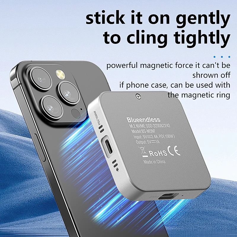 Magnetic NVMe SSD Enclosure, 100W PD, Type-C, Works with iPhone & Mac!